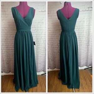 Lulus size XS Thoughts of Hue Emerald Green Surplice Maxi Dress